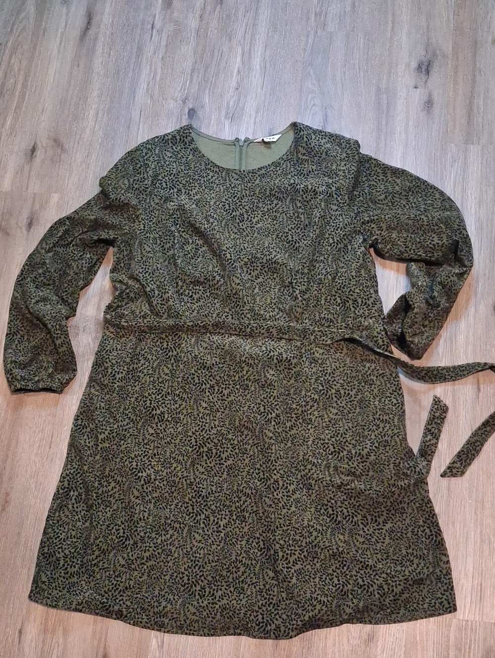 16/18 Boden Olive Green Printed Long Sleeve Tie-Waist Dress